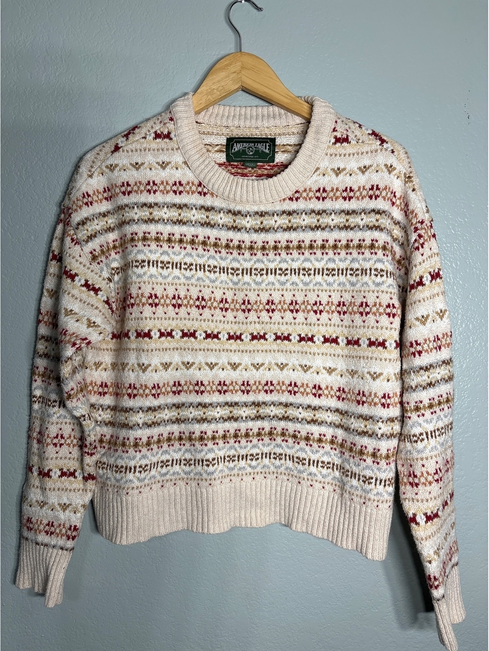 American eagle sweater fair isle crewneck Nordic M cabin cottage ski